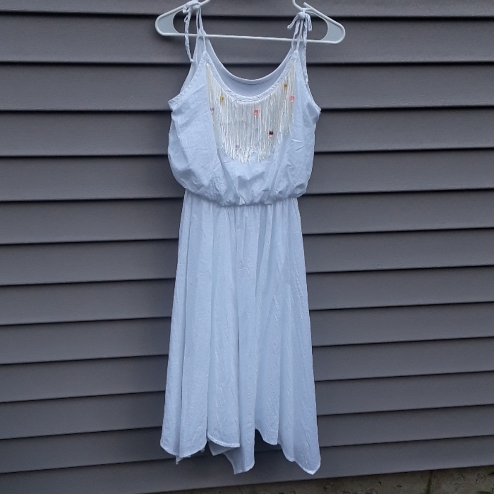 Boho Vintage White Cotton Asymmetrical Sun Dress Size S/M